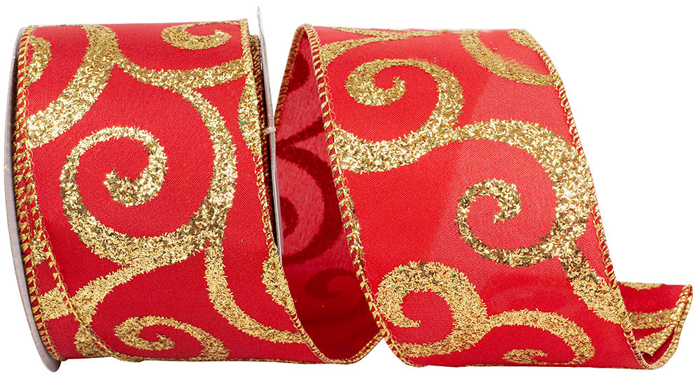 Gold 2-1/2 Inch Glitter Wired Edge Ribbon for Wreaths
