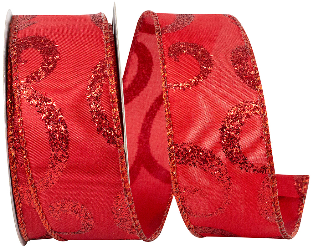 Red Glitter Wired Edge Ribbon 1-1/2 Inch for Wreaths