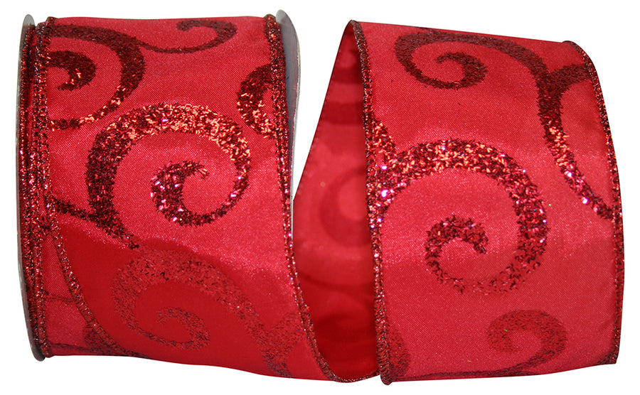 Red 2-1/2 Inch Glitter Wired Edge Ribbon for Wreaths