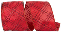 Scarlet Crisscross Wired Edge Ribbon 2-1/2 Inch 10Yds