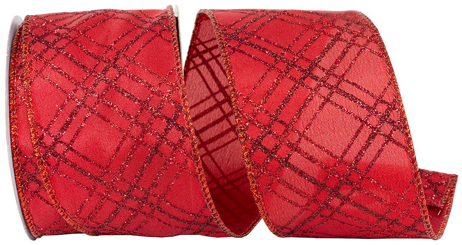 Scarlet Crisscross Wired Edge Ribbon 2-1/2 Inch 10Yds