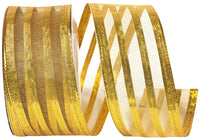 Gold Metallic Stripe Wired Edge Ribbon 1-1/2 Inch