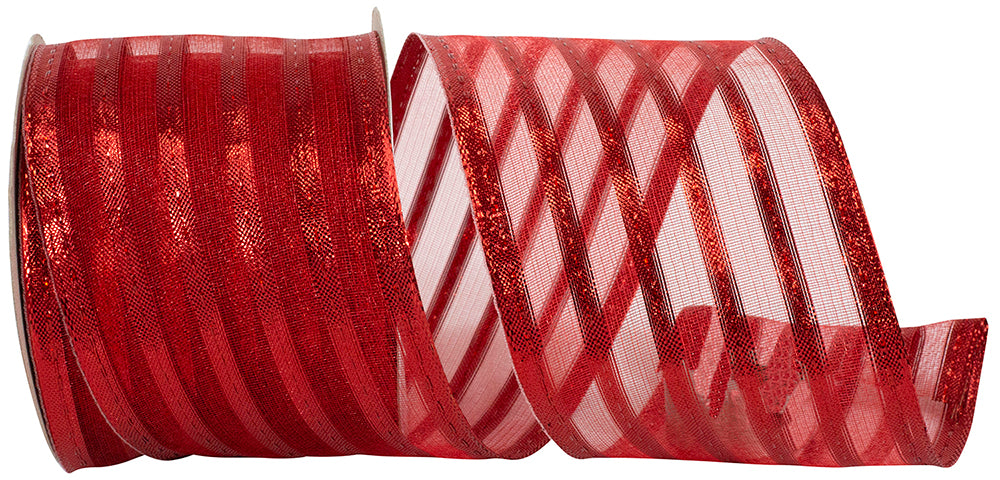 Red Metallic Stripe Wired Edge Ribbon 2-1/2 Inch for Bows