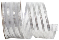 Silver Metallic Stripe Wired Edge Ribbon 1-1/2 Inch