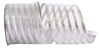 Silver Metallic Stripe Wired Edge Ribbon 2-1/2 Inch