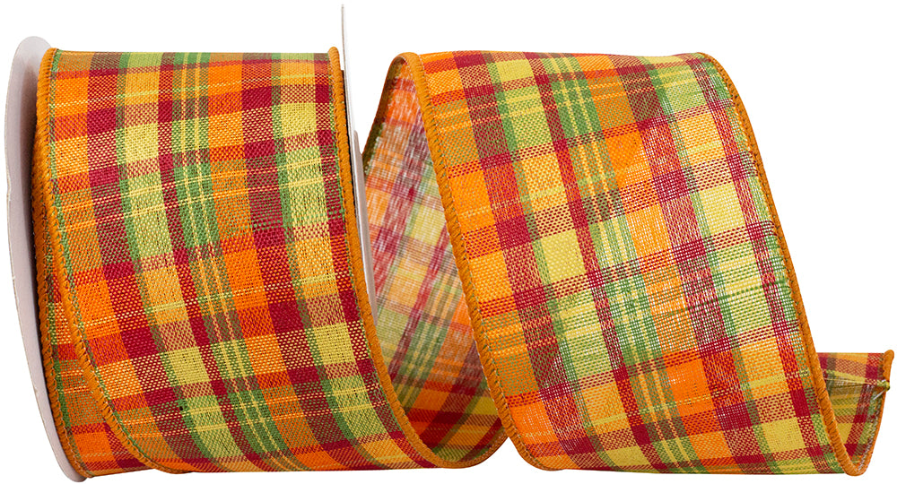 Plaid Wired Edge Ribbon Multi 2-1/2 Inch for Wreaths