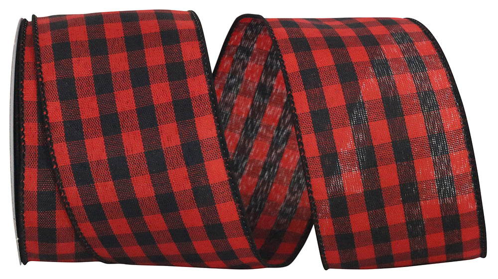 Black Red 2-1 2 Inch Hilltop Cabin Buffalo Check Wired Edge Ribbon for Wreaths & Bows
