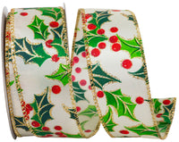 Multi 1-1 2 Inch Holly Wired Edge Ribbon for Wreaths & Bows