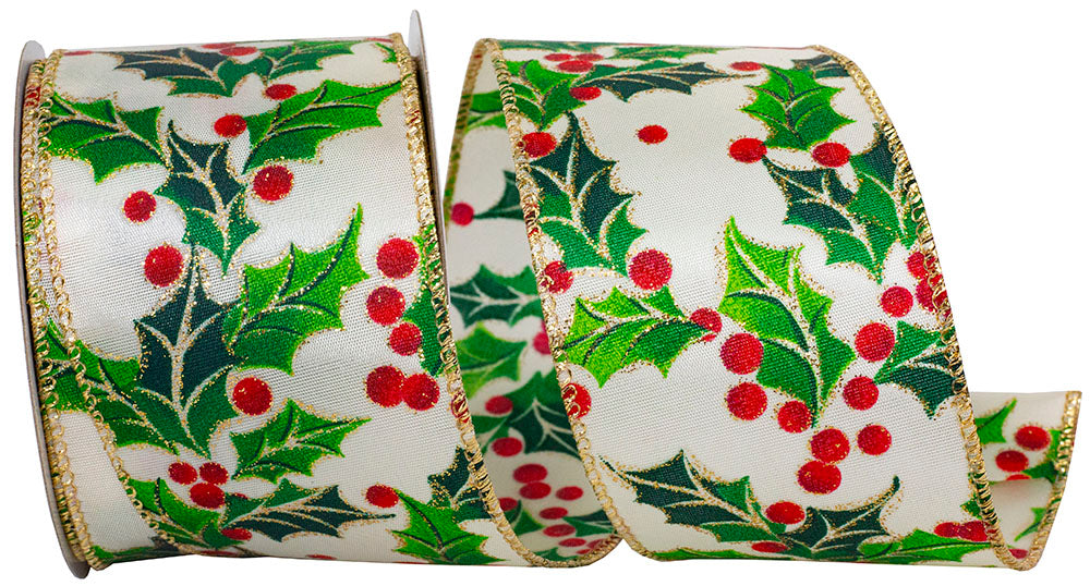Multi 2-1 2 Inch Holly Wired Edge Ribbon for Wreaths & Bows