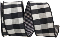 Black 2-1 2 Inch Check 2-Sided Dupioni Deluxe Wired Edge Ribbon for Wreaths & Bows