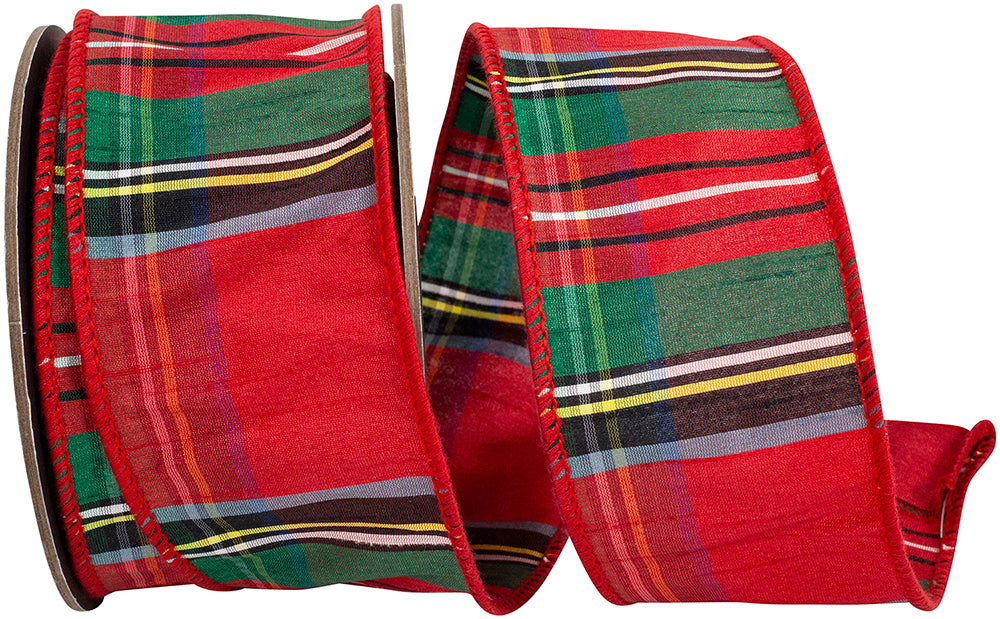 Alford Plaid Wired Edge Ribbon Red 2-1/2 Inch 10 Yards