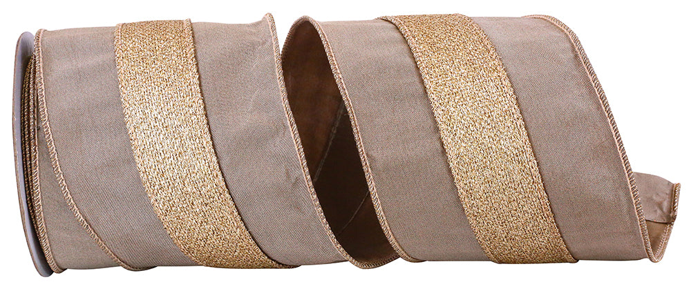 Champagne Metallic Lame Wired Edge Ribbon 4 Inch 5 Yards