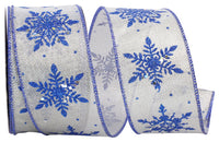 Silver Glitter Snowflakes Wired Edge Ribbon 2-1/2 Inch