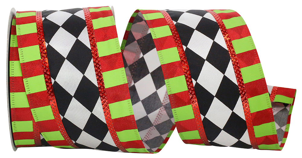 Multi 2-1 2 Inch Harlequin Overlay Wired Edge Ribbon Rd for Wreaths & Bows