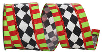 Multi 2-1 2 Inch Harlequin Overlay Wired Edge Ribbon Rd for Wreaths & Bows