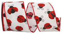 White 2-1 2 Inch Ladybug Place Wired Edge Ribbon Rd for Wreaths & Bows