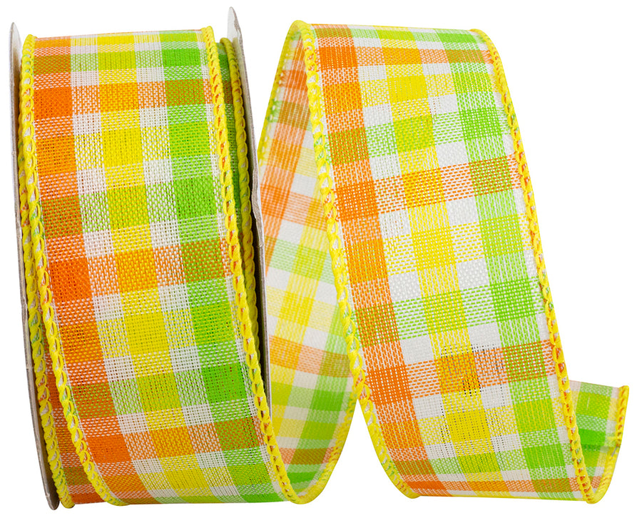 Plaid Wired Edge Ribbon 1-1/2 Inch for Wreaths and Bows