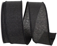 Black 1-1 2 Inch Linen Wired Edge Ribbon for Wreaths & Bows