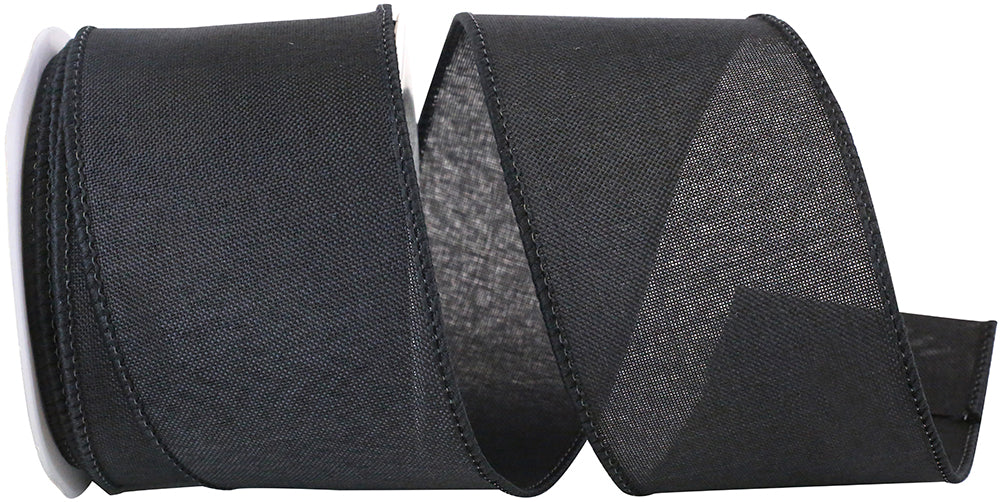 Black 2-1 2 Inch Linen Wired Edge Ribbon for Wreaths & Bows