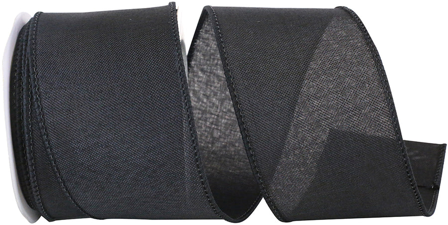 Black 2-1 2 Inch Linen Wired Edge Ribbon for Wreaths & Bows