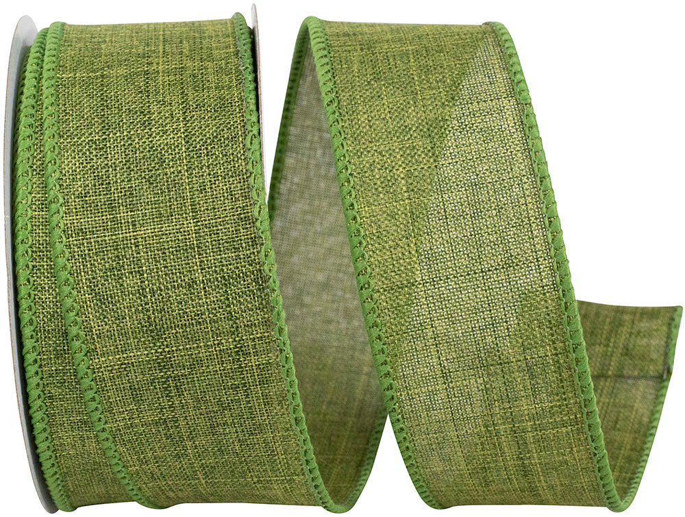 Moss 1-1 2 Inch Linen Wired Edge Ribbon for Wreaths & Bows