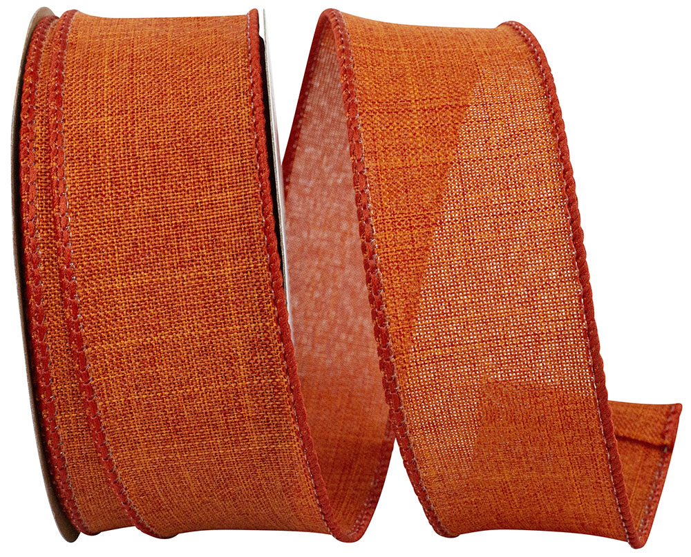 Rust 1-1 2 Inch Linen Wired Edge Ribbon for Wreaths & Bows