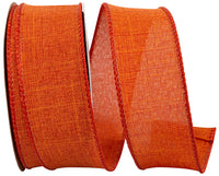 Rust 1-1 2 Inch Linen Wired Edge Ribbon for Wreaths & Bows