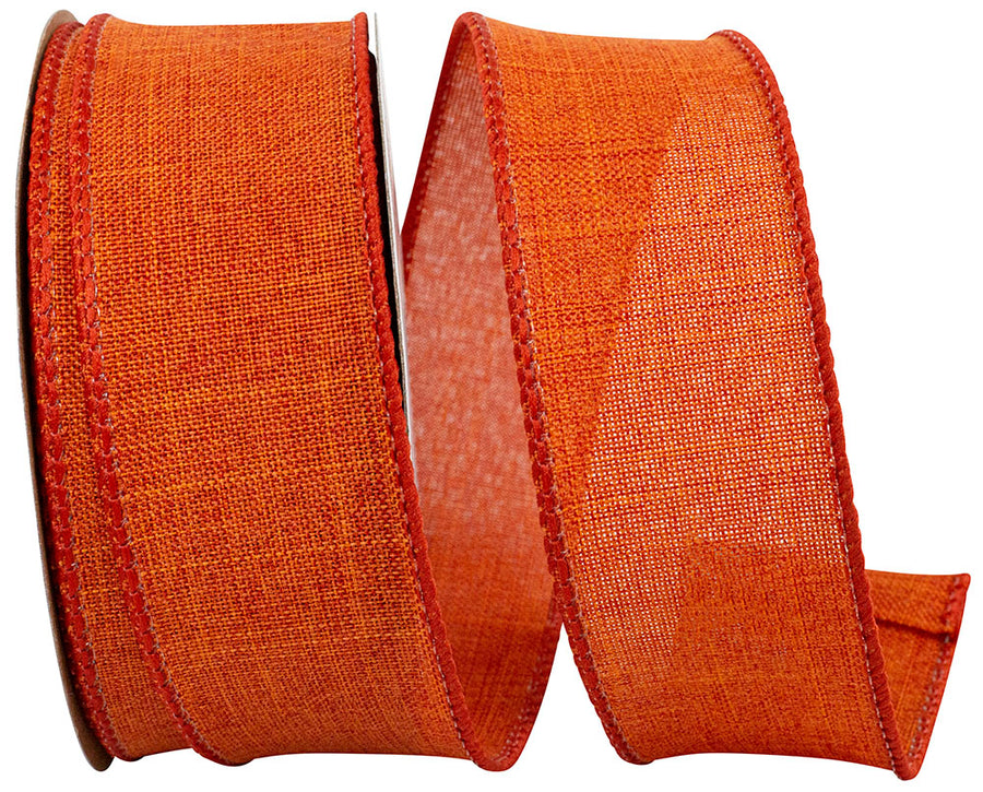 Rust 1-1 2 Inch Linen Wired Edge Ribbon for Wreaths & Bows