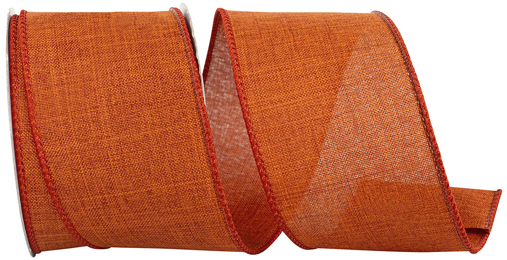 Rust 2-1 2 Inch Linen Wired Edge Ribbon for Wreaths & Bows