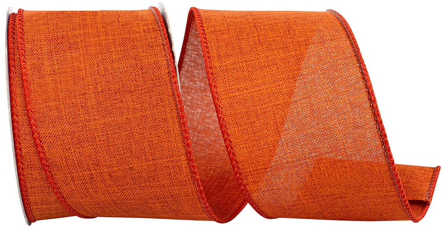 Rust 2-1 2 Inch Linen Wired Edge Ribbon for Wreaths & Bows