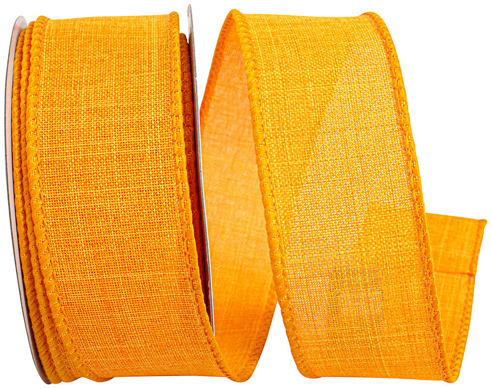 Orange 1-1 2 Inch Linen Wired Edge Ribbon for Wreaths & Bows