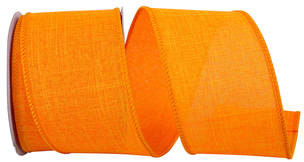 Orange 2-1 2 Inch Linen Wired Edge Ribbon for Wreaths & Bows