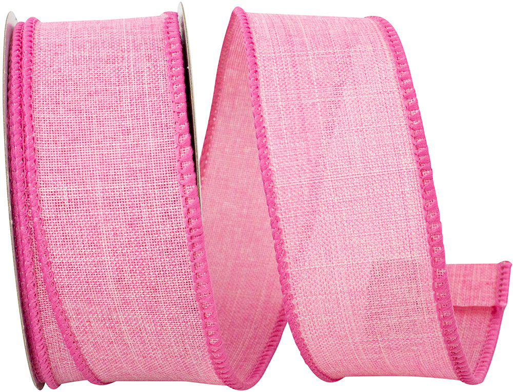 Pink 1-1 2 Inch Linen Wired Edge Ribbon for Wreaths & Bows