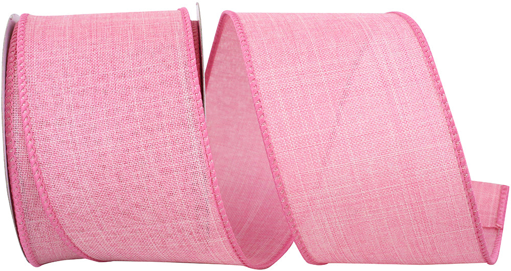 Pink 2-1 2 Inch Linen Wired Edge Ribbon for Wreaths & Bows