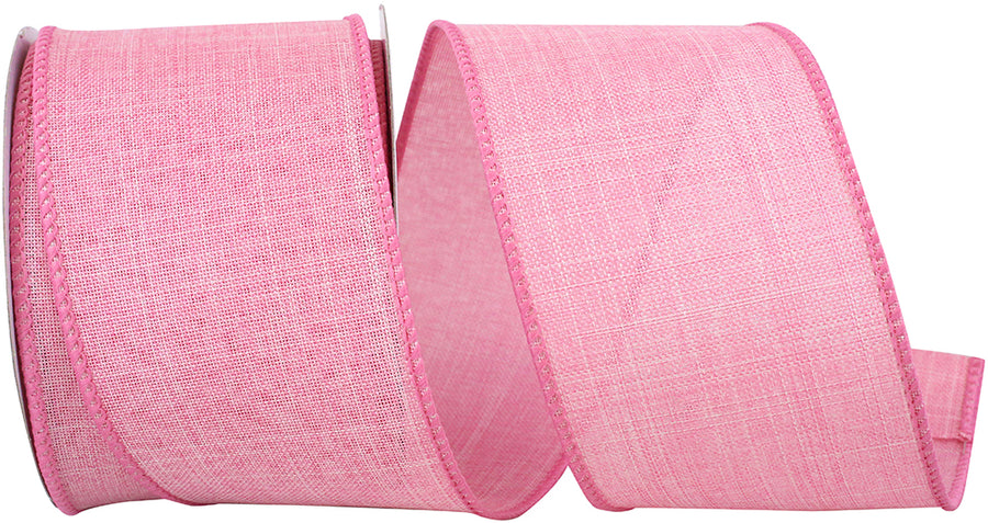 Pink 2-1 2 Inch Linen Wired Edge Ribbon for Wreaths & Bows