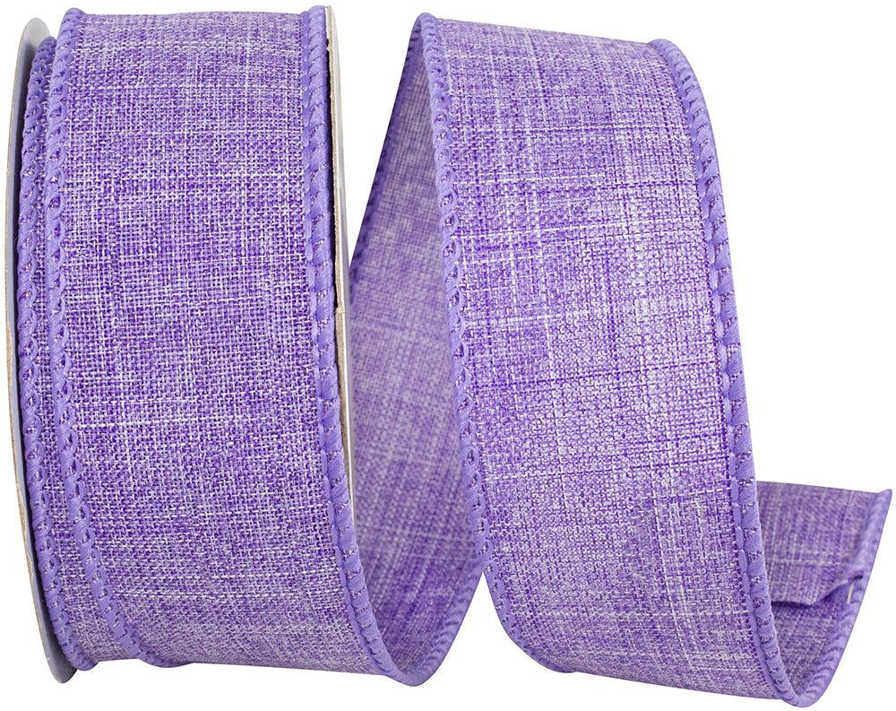 Purple 1-1 2 Inch Linen Wired Edge Ribbon for Wreaths & Bows