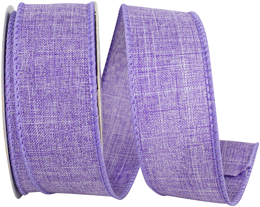 Purple 1-1 2 Inch Linen Wired Edge Ribbon for Wreaths & Bows