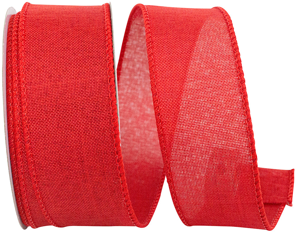Red 1-1 2 Inch Linen Wired Edge Ribbon for Wreaths & Bows