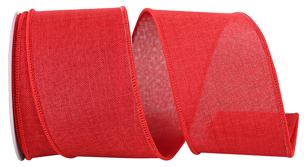Red 2-1 2 Inch Linen Wired Edge Ribbon for Wreaths & Bows