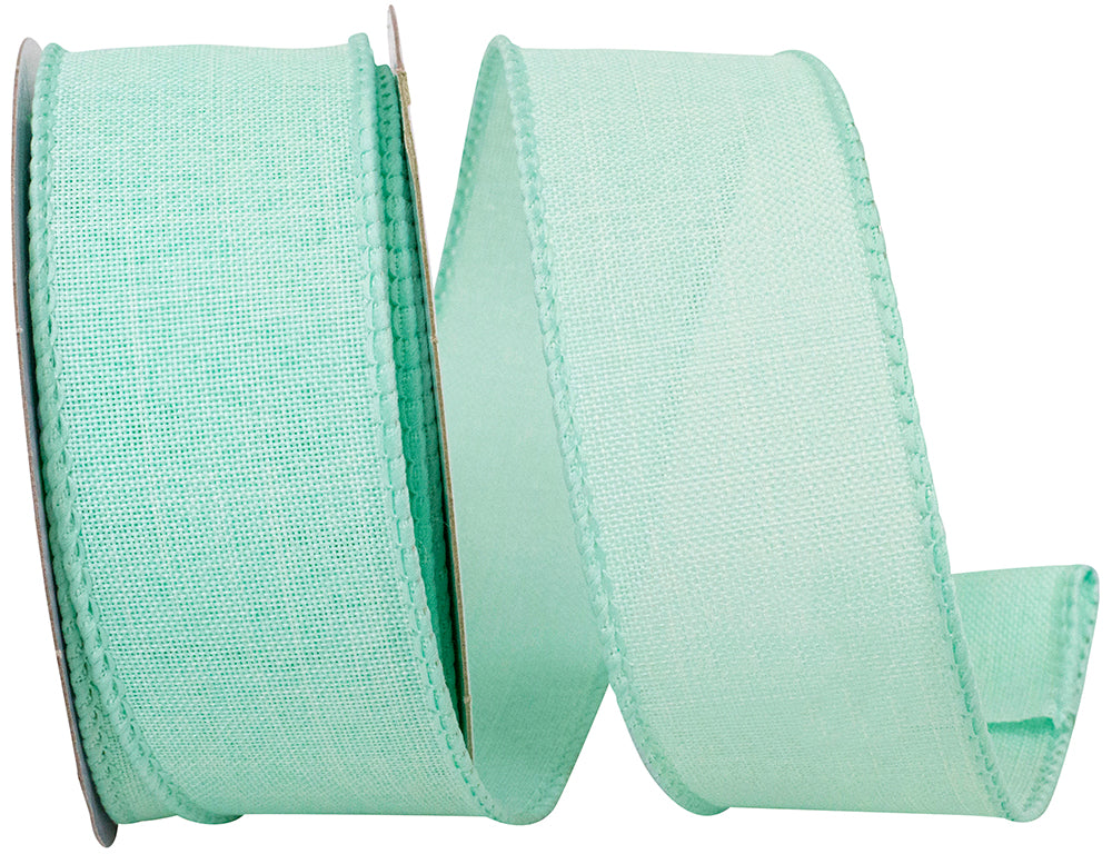 Aqua Linen Wired Edge Ribbon 1-1/2 Inch for Bows