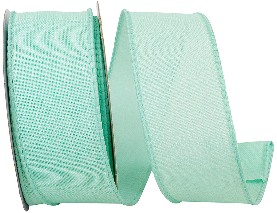 Aqua Linen Wired Edge Ribbon 1-1/2 Inch for Bows