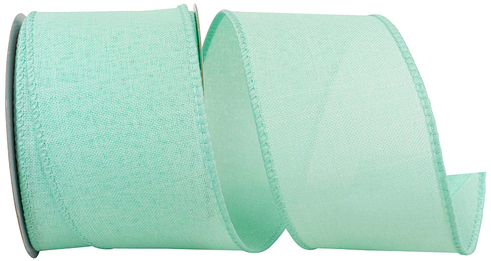 Aqua Linen Wired Edge Ribbon 2-1/2 Inch for Bows