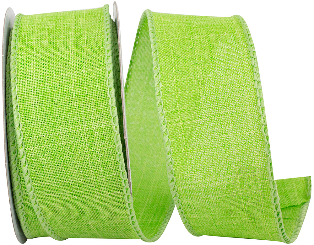 Lime 1-1 2 Inch Linen Wired Edge Ribbon for Wreaths & Bows
