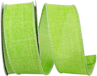 Lime 1-1 2 Inch Linen Wired Edge Ribbon for Wreaths & Bows