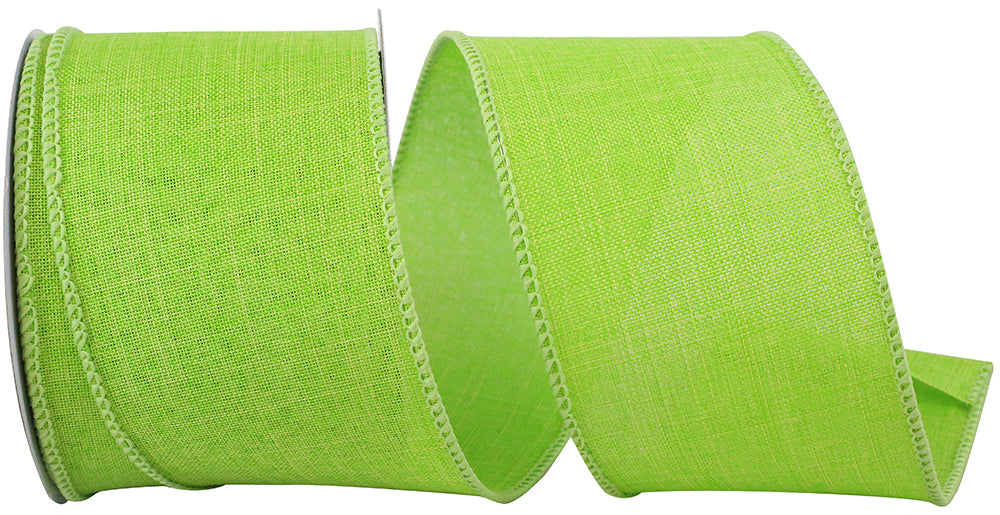 Lime 2-1 2 Inch Linen Wired Edge Ribbon for Wreaths & Bows