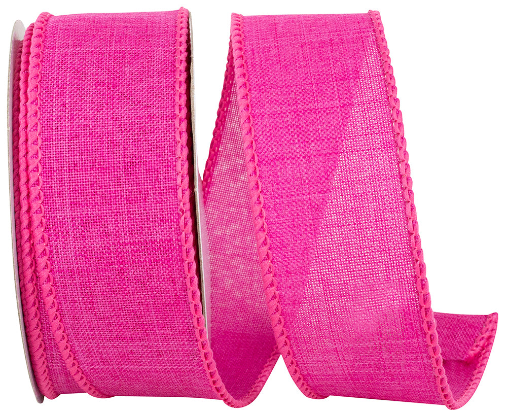 Fuchsia 1-1 2 Inch Linen Wired Edge Ribbon for Wreaths & Bows