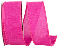 Fuchsia 1-1 2 Inch Linen Wired Edge Ribbon for Wreaths & Bows