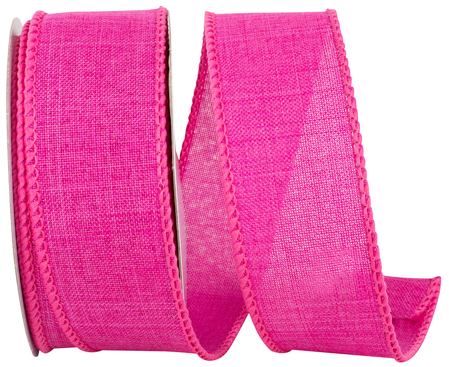 Fuchsia 1-1 2 Inch Linen Wired Edge Ribbon for Wreaths & Bows