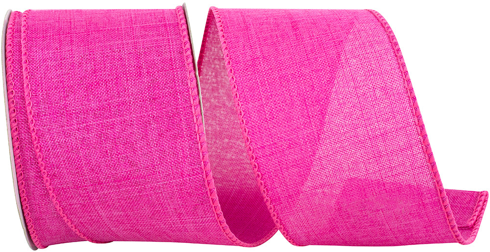 Fuchsia 2-1 2 Inch Linen Wired Edge Ribbon for Wreaths & Bows