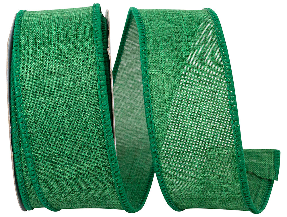 Emerald 1-1 2 Inch Linen Wired Edge Ribbon for Wreaths & Bows